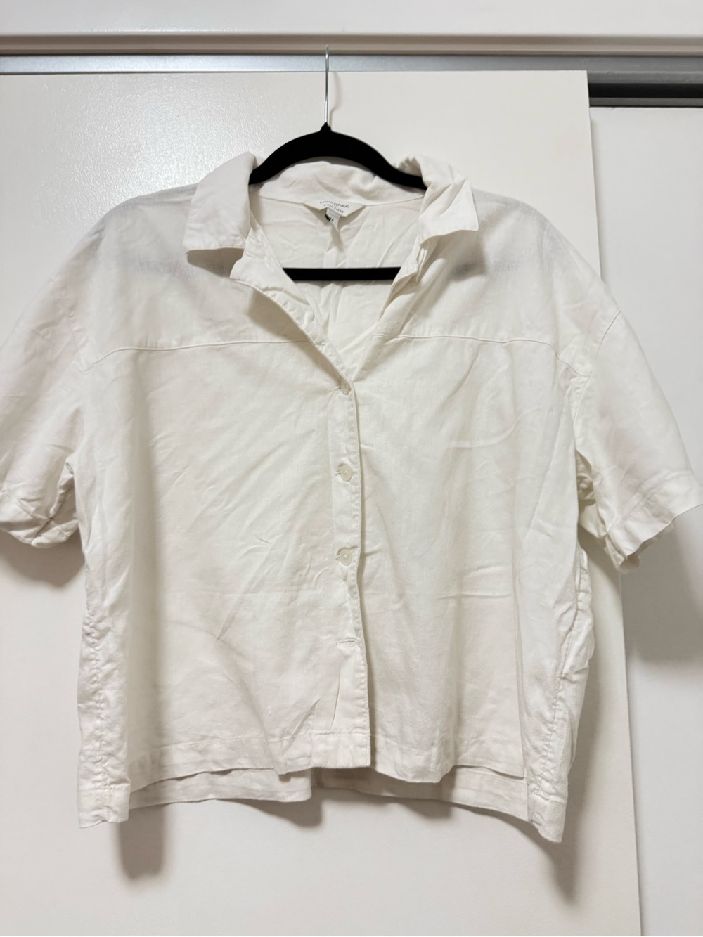 Banana Republic White Linen-Blend Collared Shirt